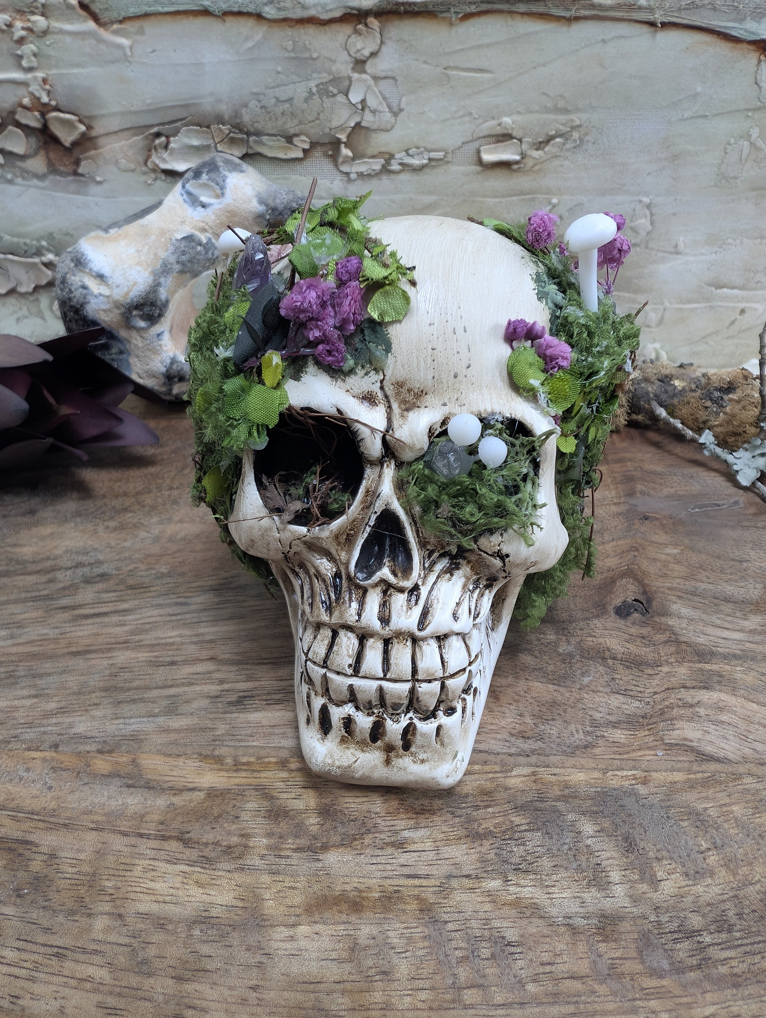 Nature Moss Skull Altar Decor | OOAK Green Witch Ritual Art Transformation