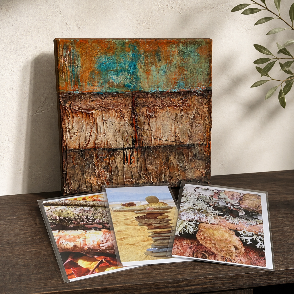 Original textured mixed media art by Cornwall artist Shelly Cook, inspired by wild landscapes, natural textures and the changing seasons.