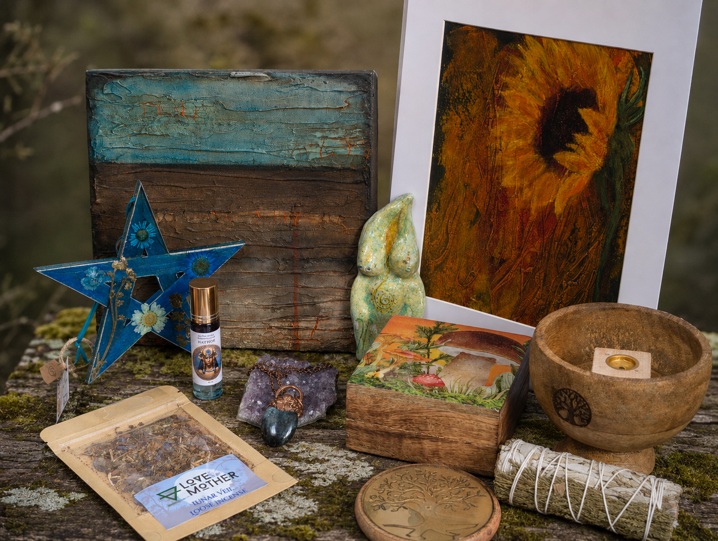 Handcrafted pagan and nature-inspired gifts, ritual pieces and spiritual decor from Earth Root Studio.