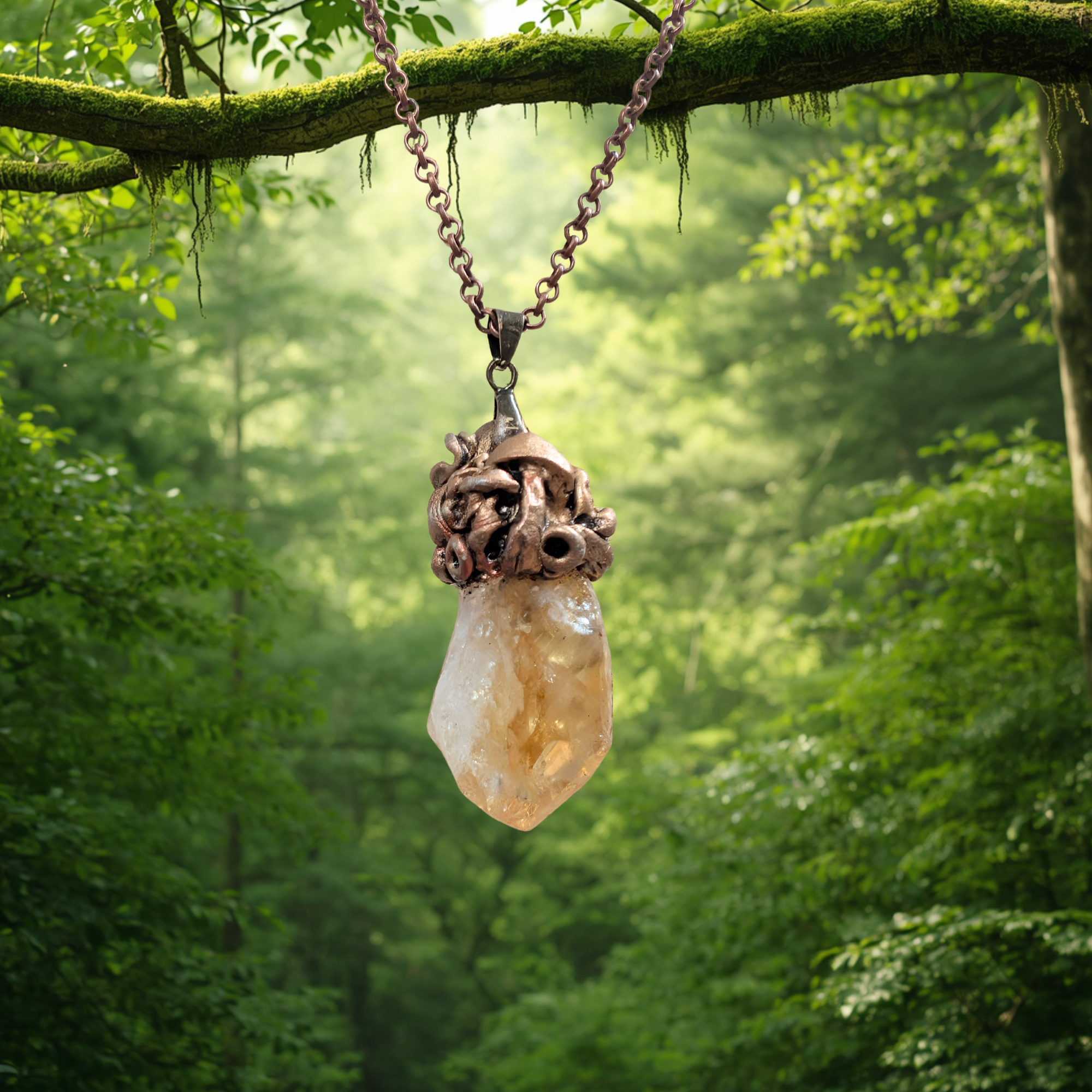 Woodland Inspired Citrine and Copper Top Pendant with Chain