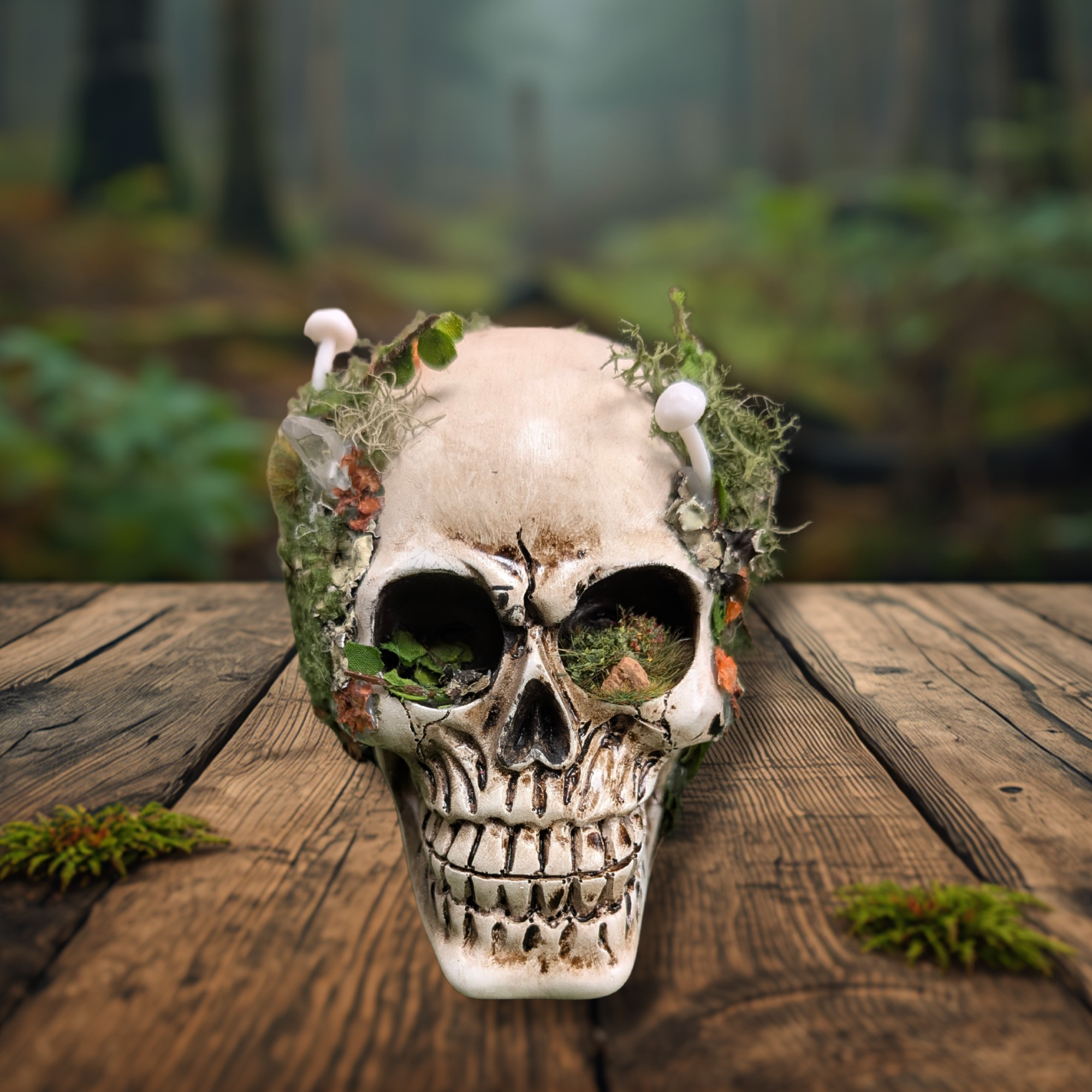 Nature Moss Skull Altar Decor  OOAK Green Witch Ritual Art Transformation