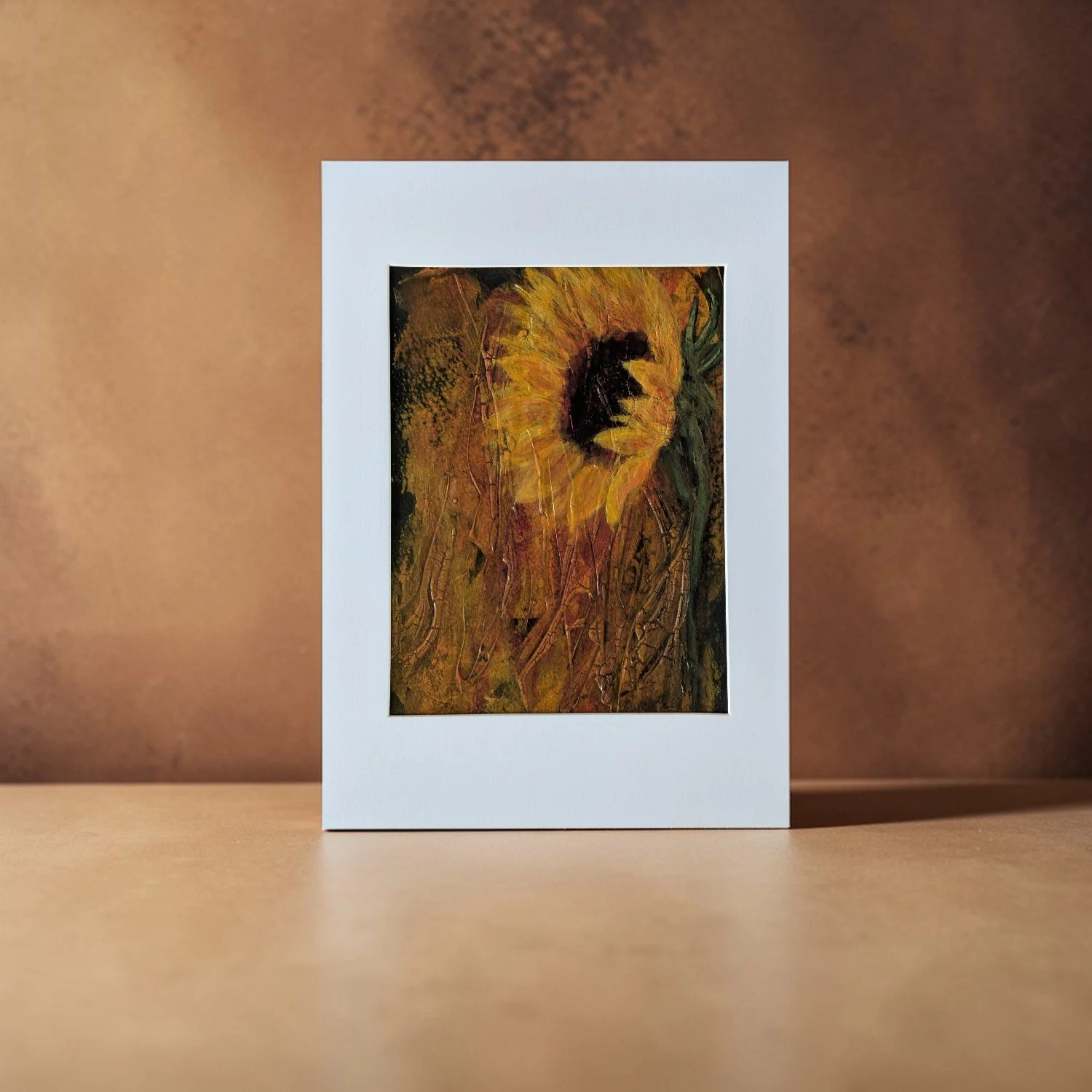 Sunflower - Original A5 Abstract Textured Painting Mounted on A4 Board
