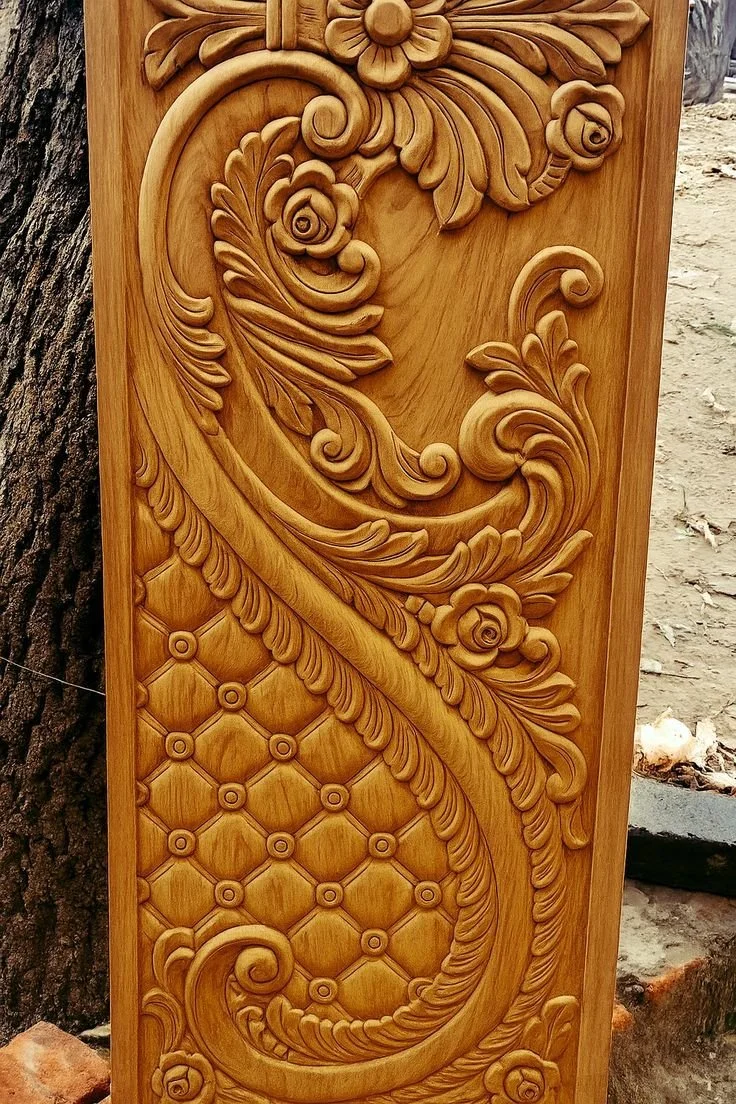 Artisan Hand-Carved Wooden Panel