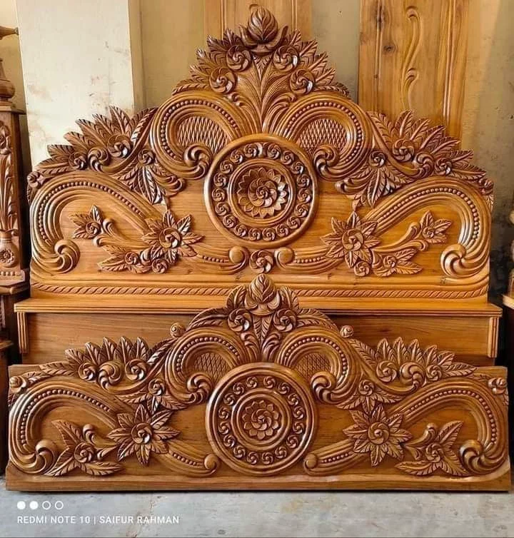 Ornate Wooden Carved Bedhead