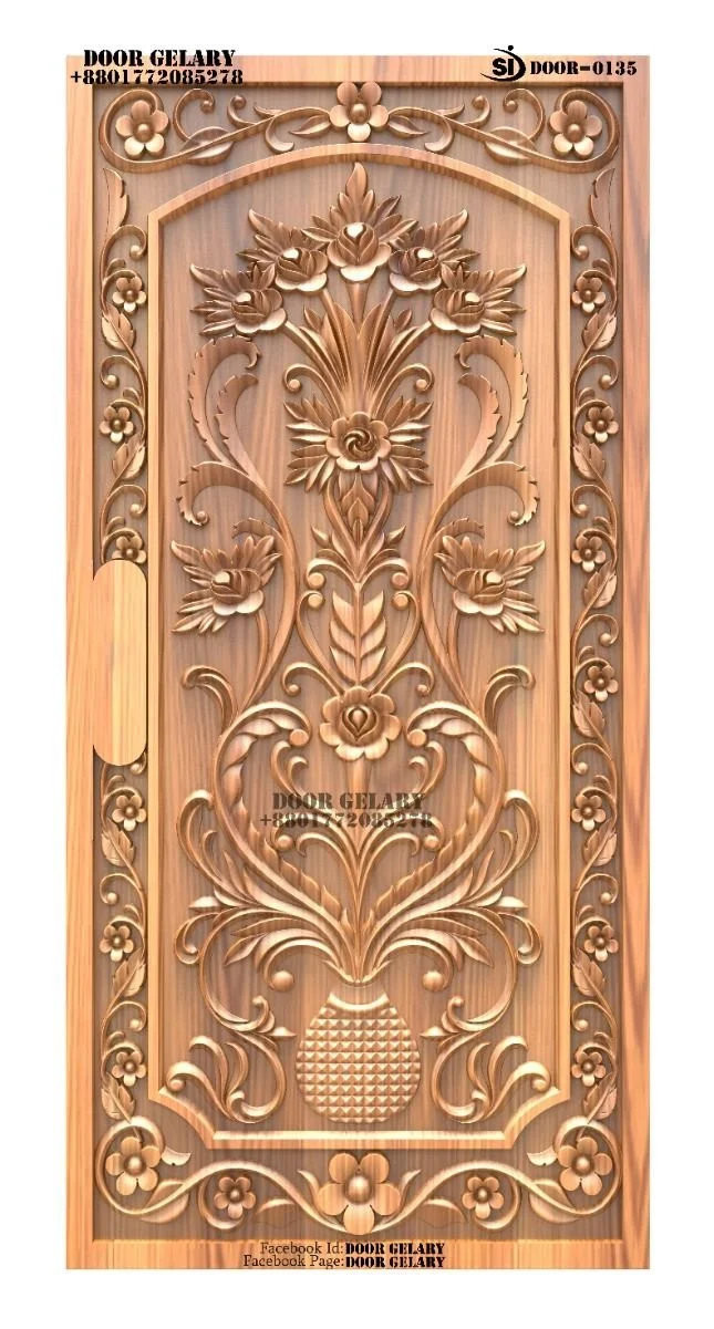 Ornate Floral Carved Wooden Door