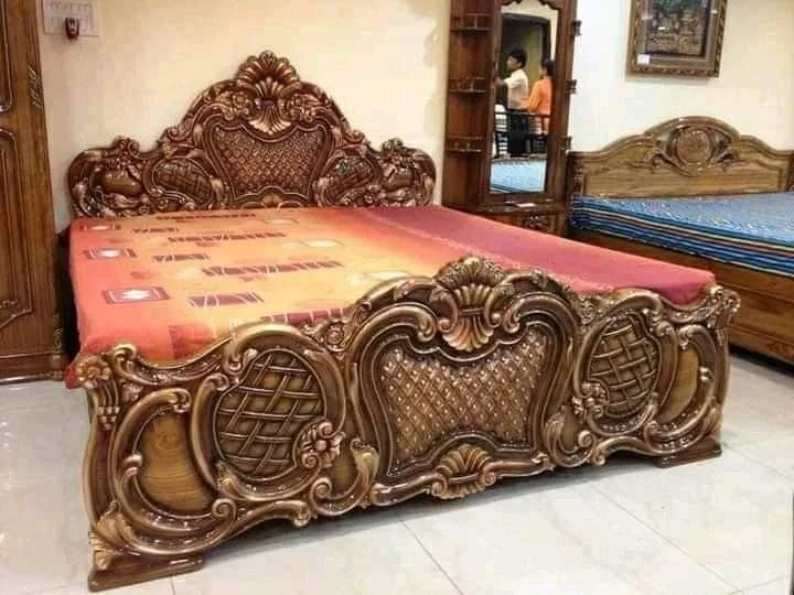 Majestic Hand-Carved Wooden King Bed