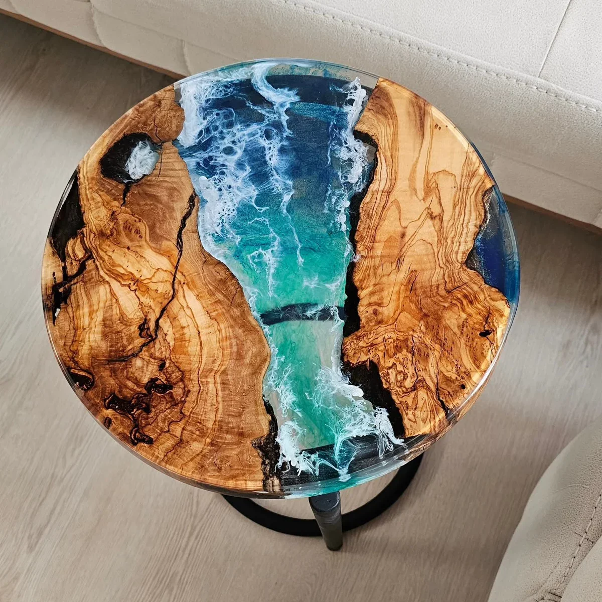 Ocean Resin and Wood Side Table