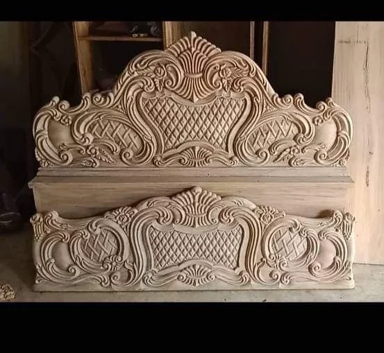 Artisan Elegance Hand-Carved Wooden Headboard