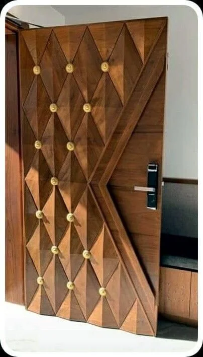 Geometric Elegance Wooden Door