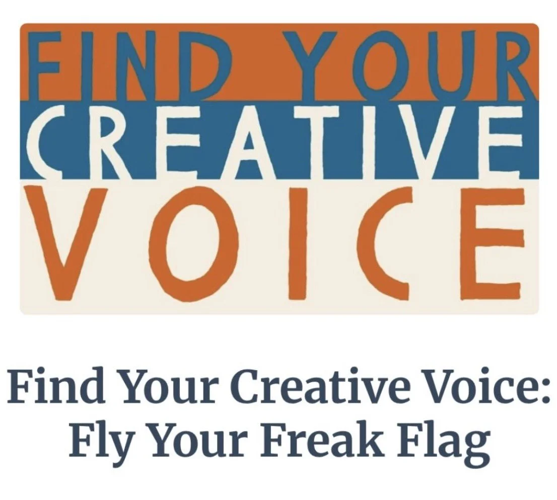 good ship illustration  "FIND YOUR CREATIVE VOICE"  course in large, colorful letters.