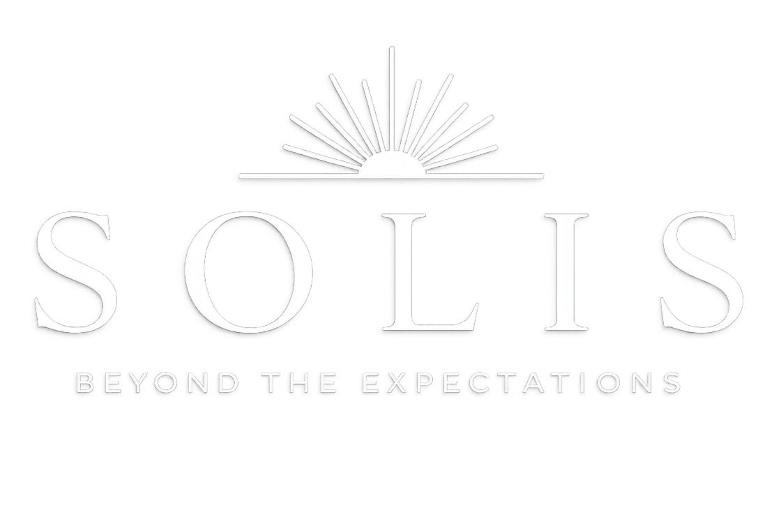 Logo for Solis with the tagline 'Beyond the Expectations' and a stylized rising sun above the text.