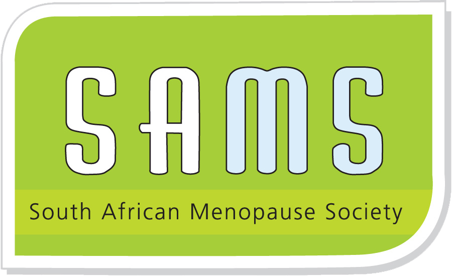 Logo of the South African Menopause Society with the abbreviation 'SAMS' and full name underneath on a green background.
