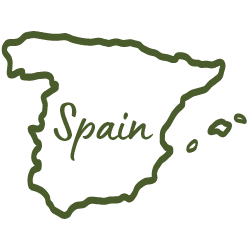 Outline map of Spain with the word 'Spain' written across it.
