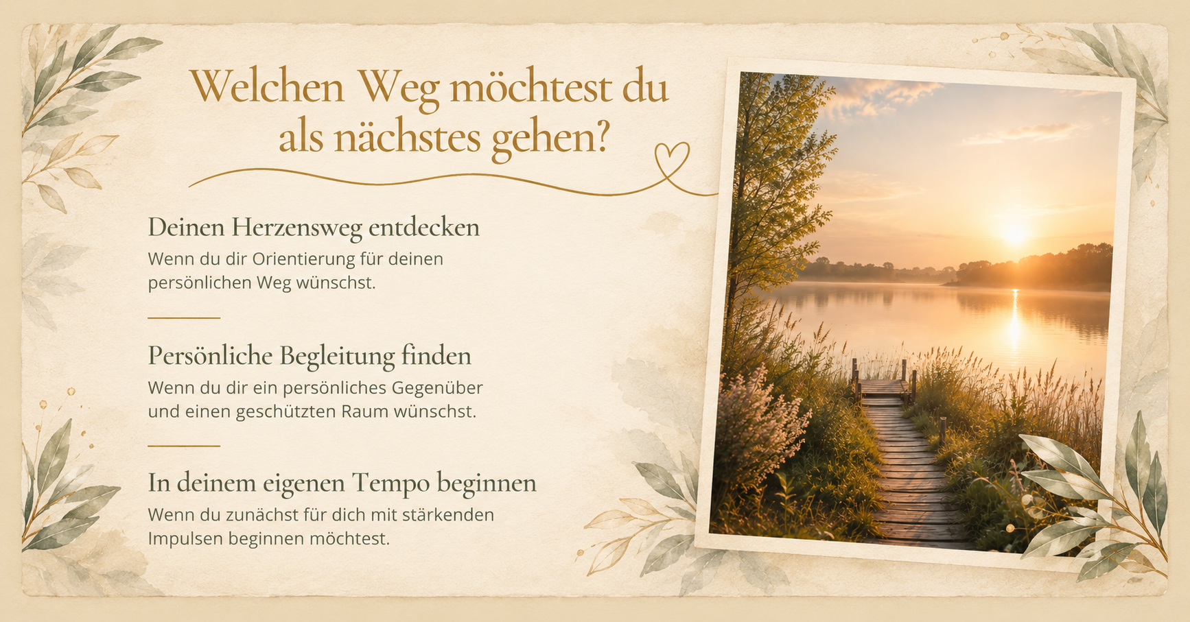 Postkarte mit Angeboten: Herzenskompass, Begleitung, Musik & Workbooks