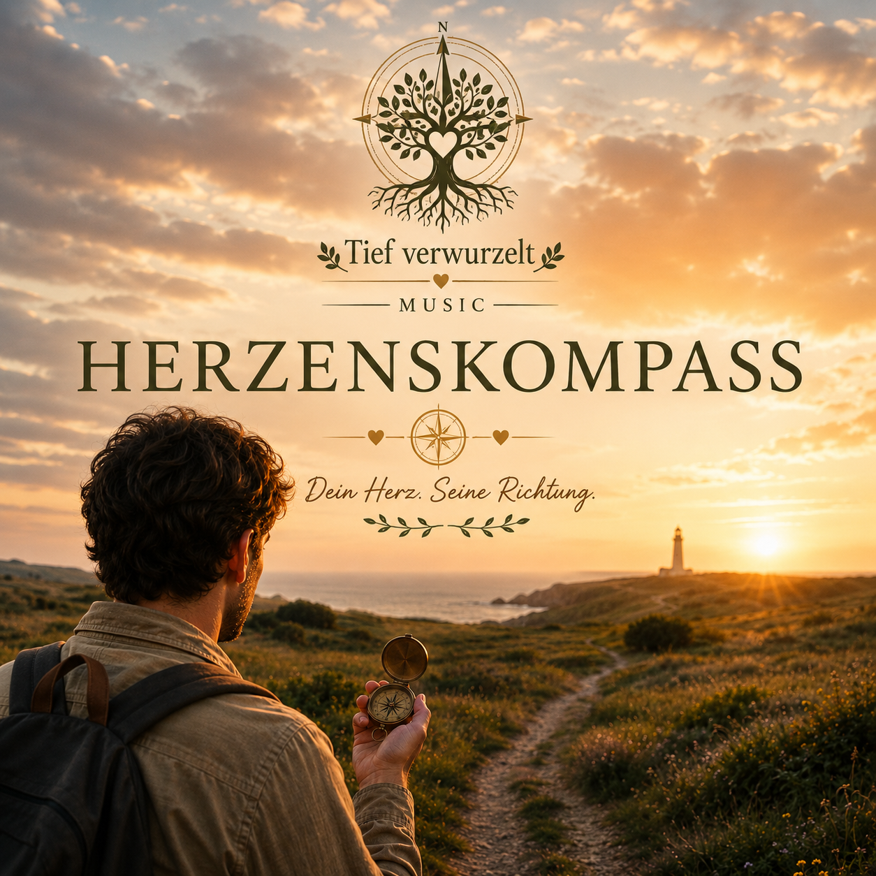 Cover vom Lied "Herzenskompass" mit einem Mann der einen Kompass in der Hand hält