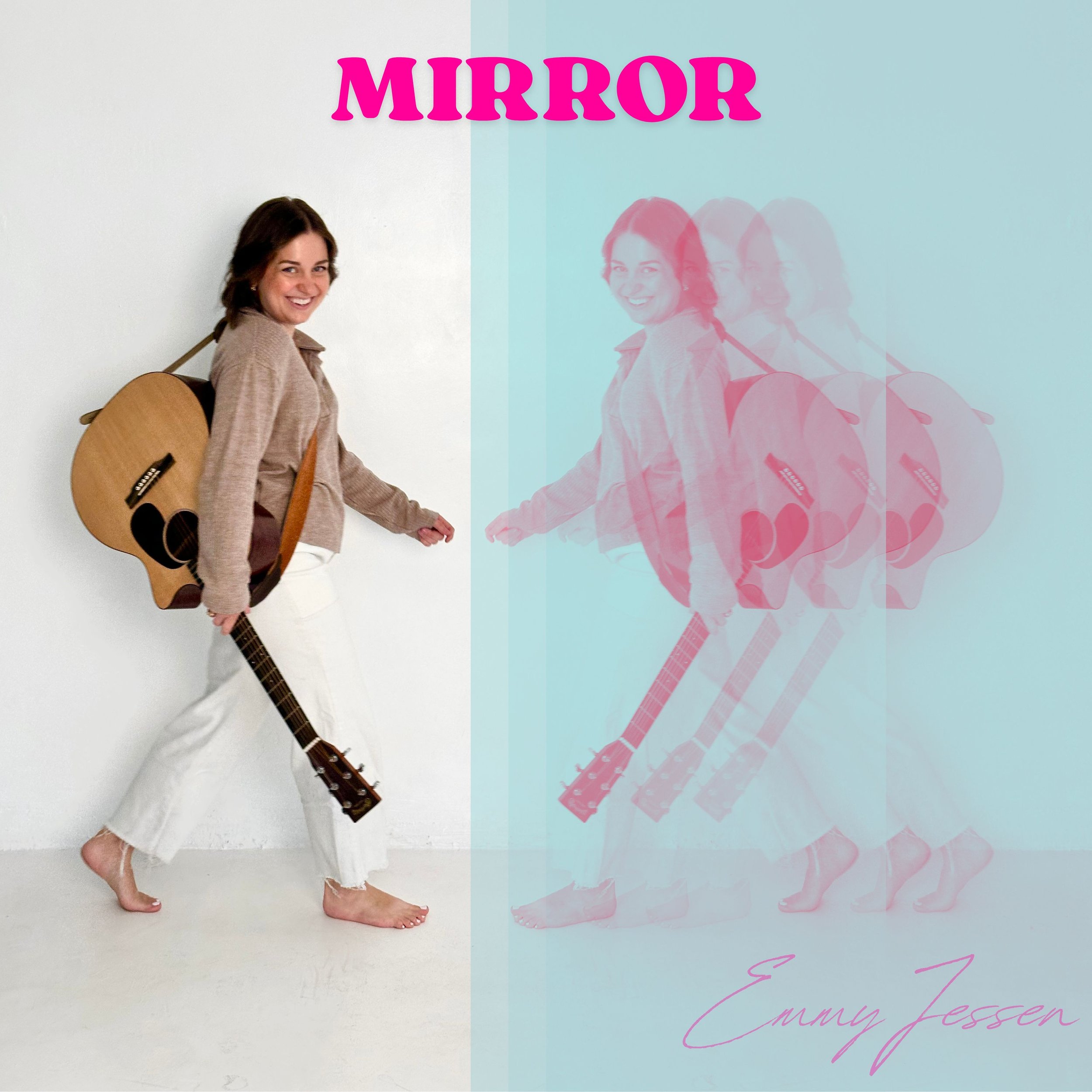 Cover artwork for Mirror by Emmy Jessen, featuring a pink reflection effect and the song title.