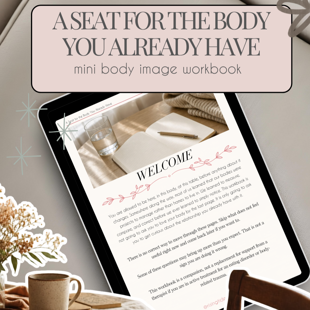 tablet with page from body image mini workbook with flower, heart, and star doodles