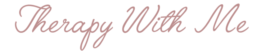 Text on a black background that reads "Therapy With Me" in pink cursive font.