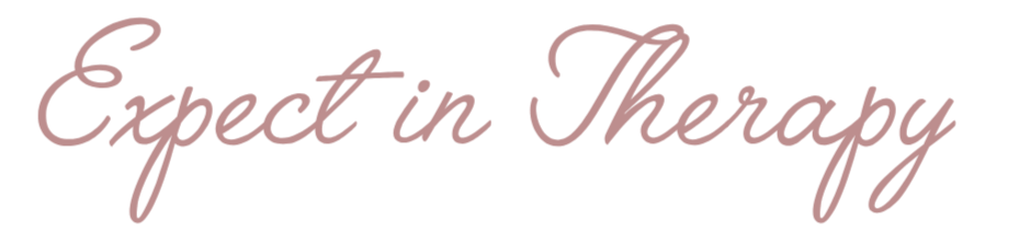 The text 'Expect in Therapy' written in cursive pink font on a black background.