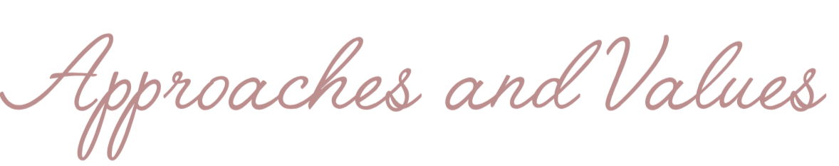 Text that says 'Approaches and Values' in cursive font on a white background.