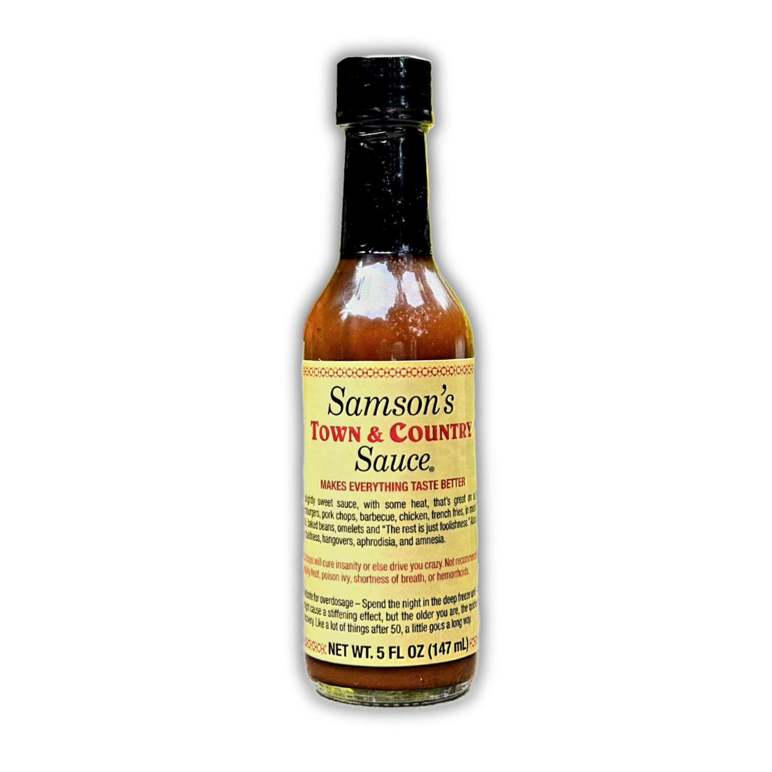 Samson's Town & Country Sauce 5 fl oz bottle with yellow label