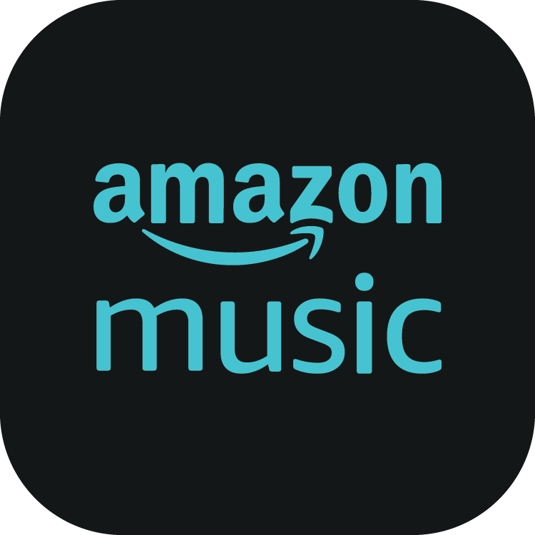 Amazon Music logo on a black background with blue text.