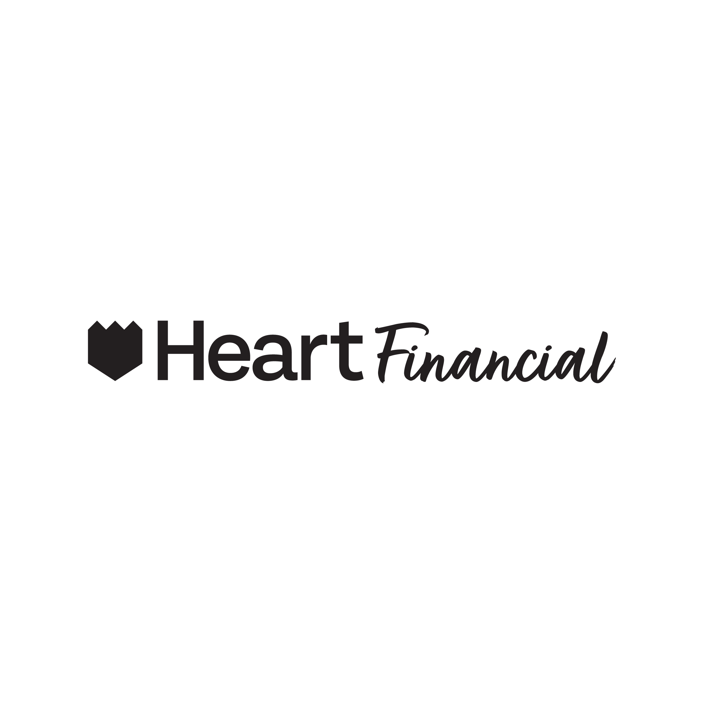 Black background with the logo of Heart Financial, featuring a heart icon and the company name.
