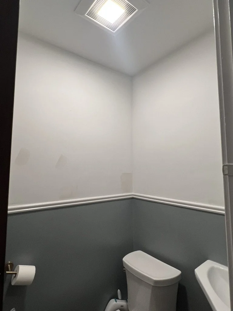 BEFORE: Clients had an empty wall in their half bathroom. They wanted to brighten up the space and give it personality.