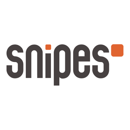 Snipes logo with black text and orange accents on a white background.