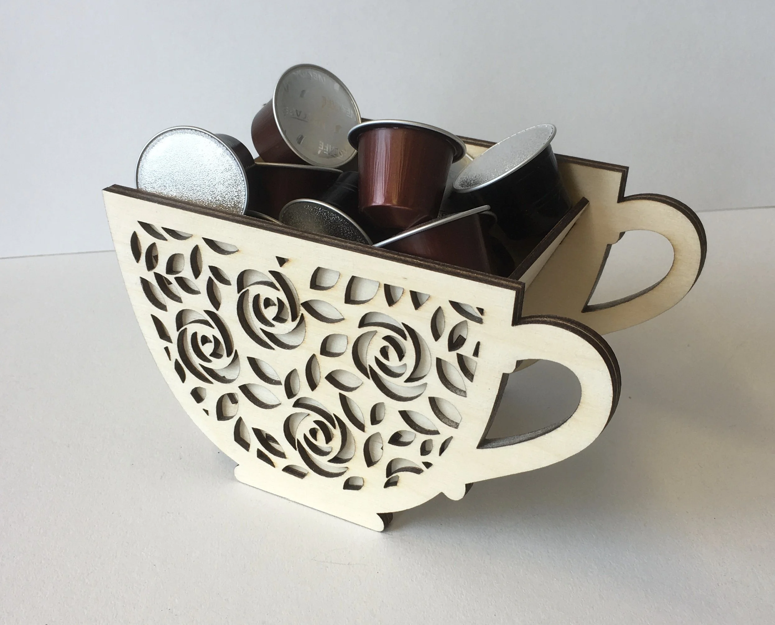Kaffeepadhalter aus Holz in Form einer Kaffeetasse
