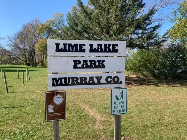 Sign at Lime Lake Park in Murray County, with rules for pets and other regulations.