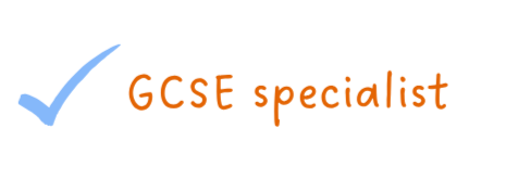 A blue checkmark followed by the text 'GCSE specialist' in orange and black.