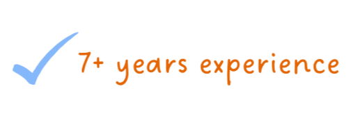 Graphic with a blue checkmark and the text "7+ years experience" in orange.