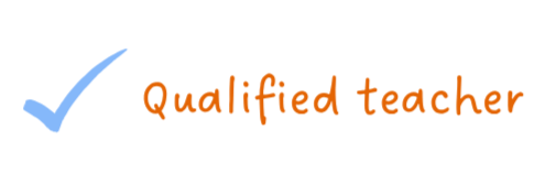 A blue check mark next to the words "Qualified teacher" in orange and black text.