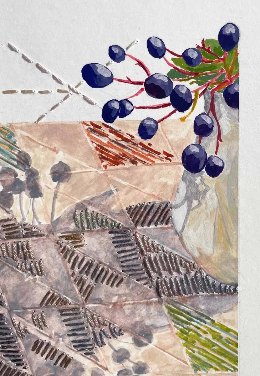 Detail of Shadow Quilt, Gouache and Stitch by Elizabeth Fram