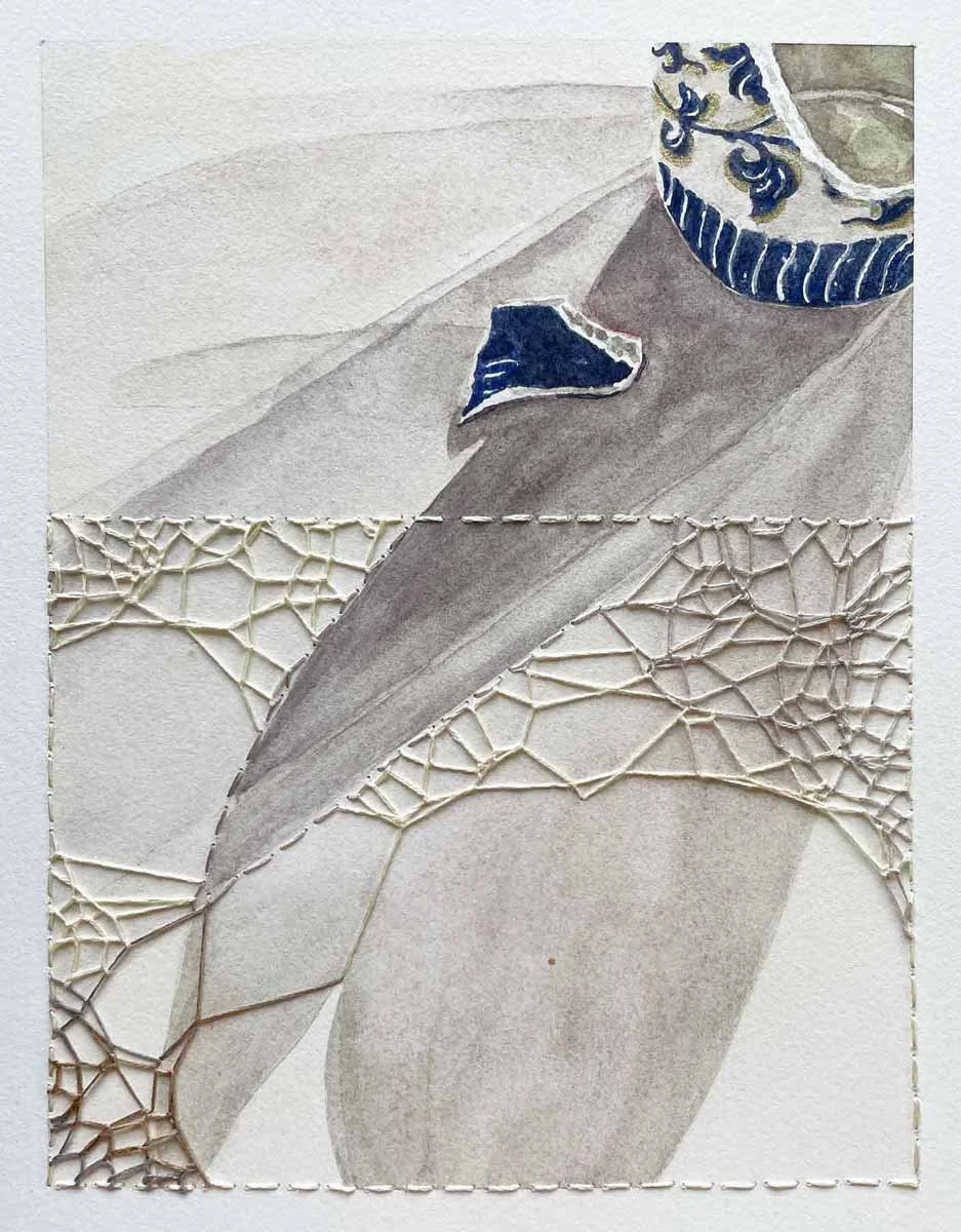 Watercolor with knotless netting