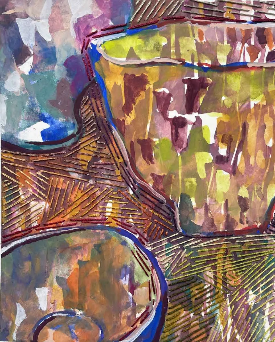 COBALT COUNTERPOINT, 2026, Gouache & stitching on paper, 