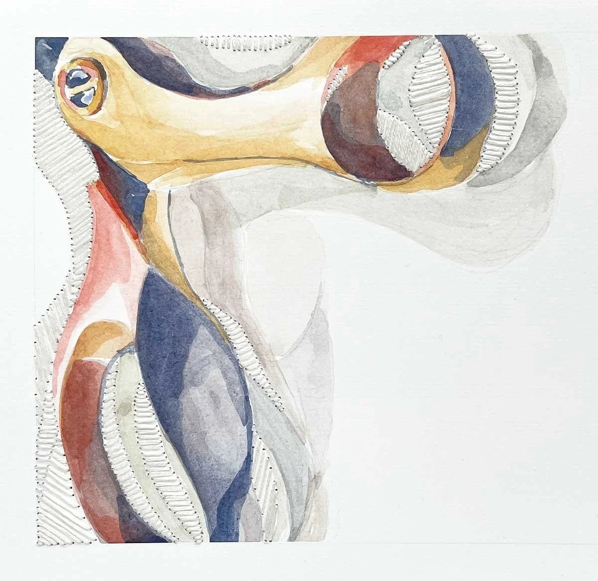 LEGGIADRO ・Watercolor & stitching on paper, 6x6.75in., 2025