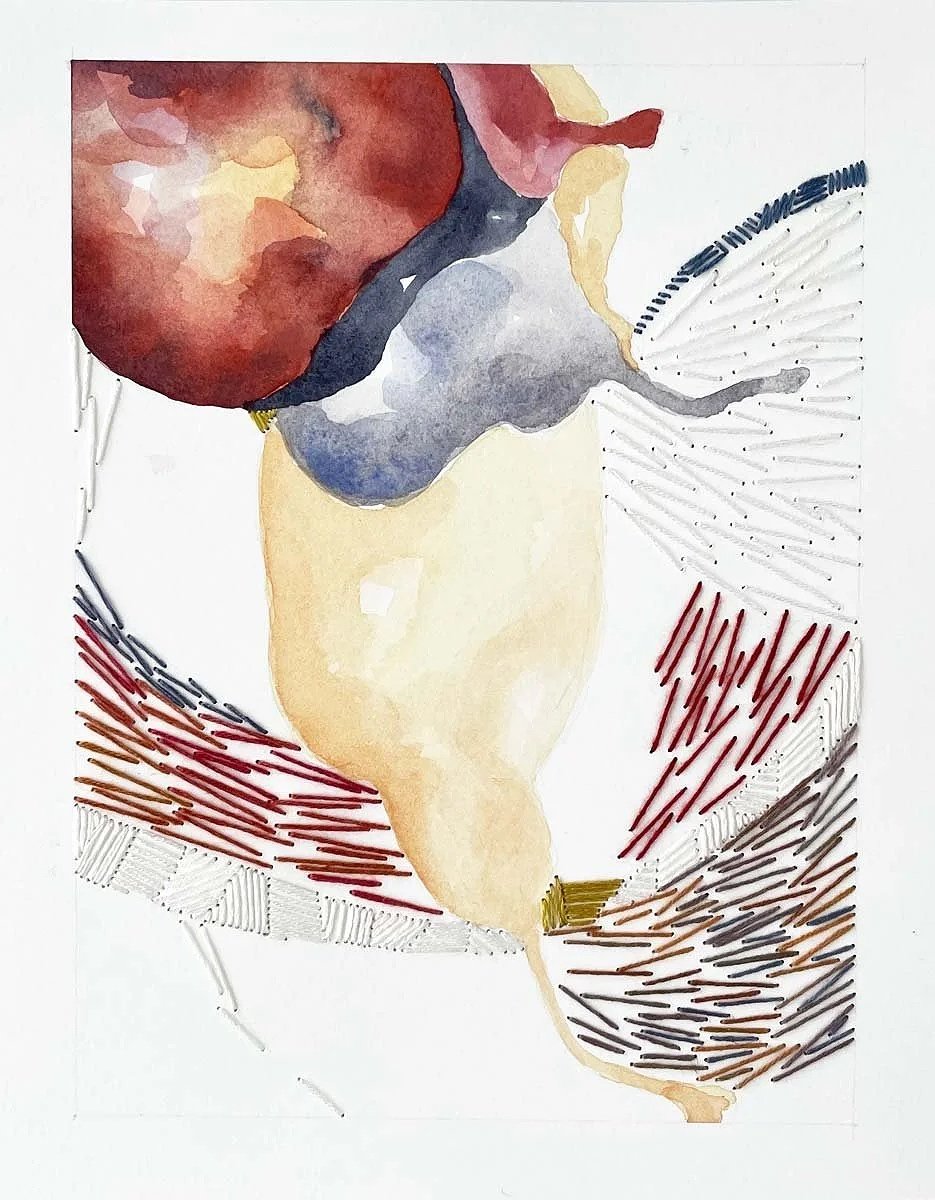 MARCIANDO ・Watercolor & stitching on paper, 6x6.5in., 2025