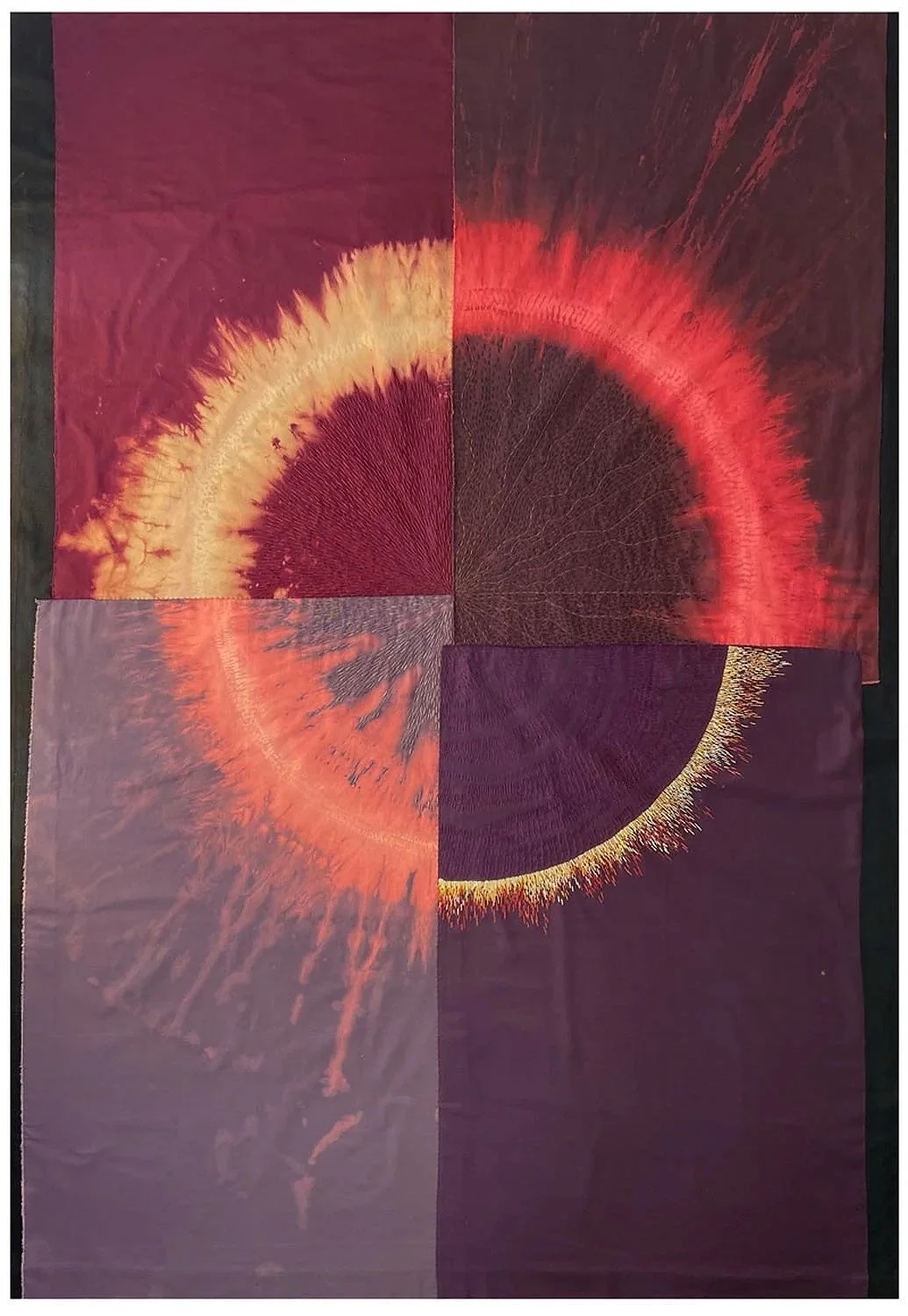 CORONA ・Discharged cotton with embroidery on silk, 64.5x45in., 2024