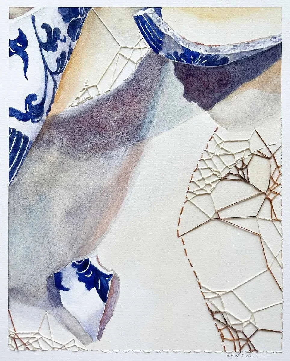 WEB OF LIGHT ・Watercolor & knotless netting on paper, 9x7in., 2025