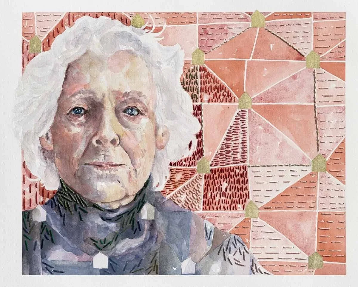 KEEPER OF THE KEYS ・Watercolor & stitching on paper, 9.75x12in., 2023