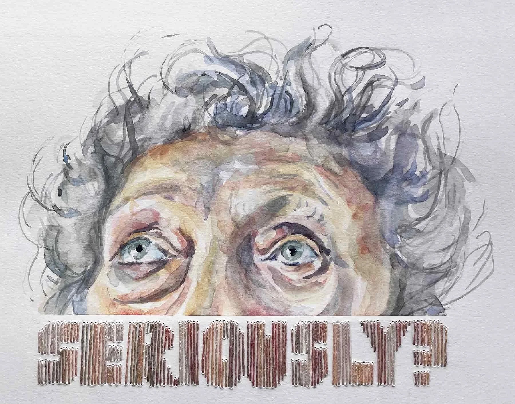 SERIOUSLY? ・Watercolor & stitching on paper, 6x8in., 2024