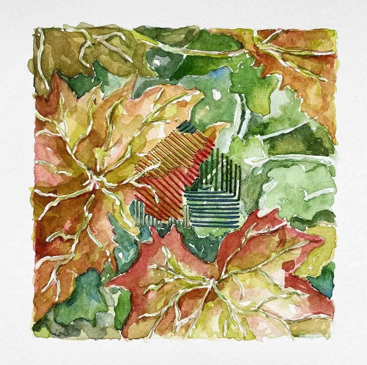COPPER COVER ・Watercolor & stitching on paper, 5x5in., 2021