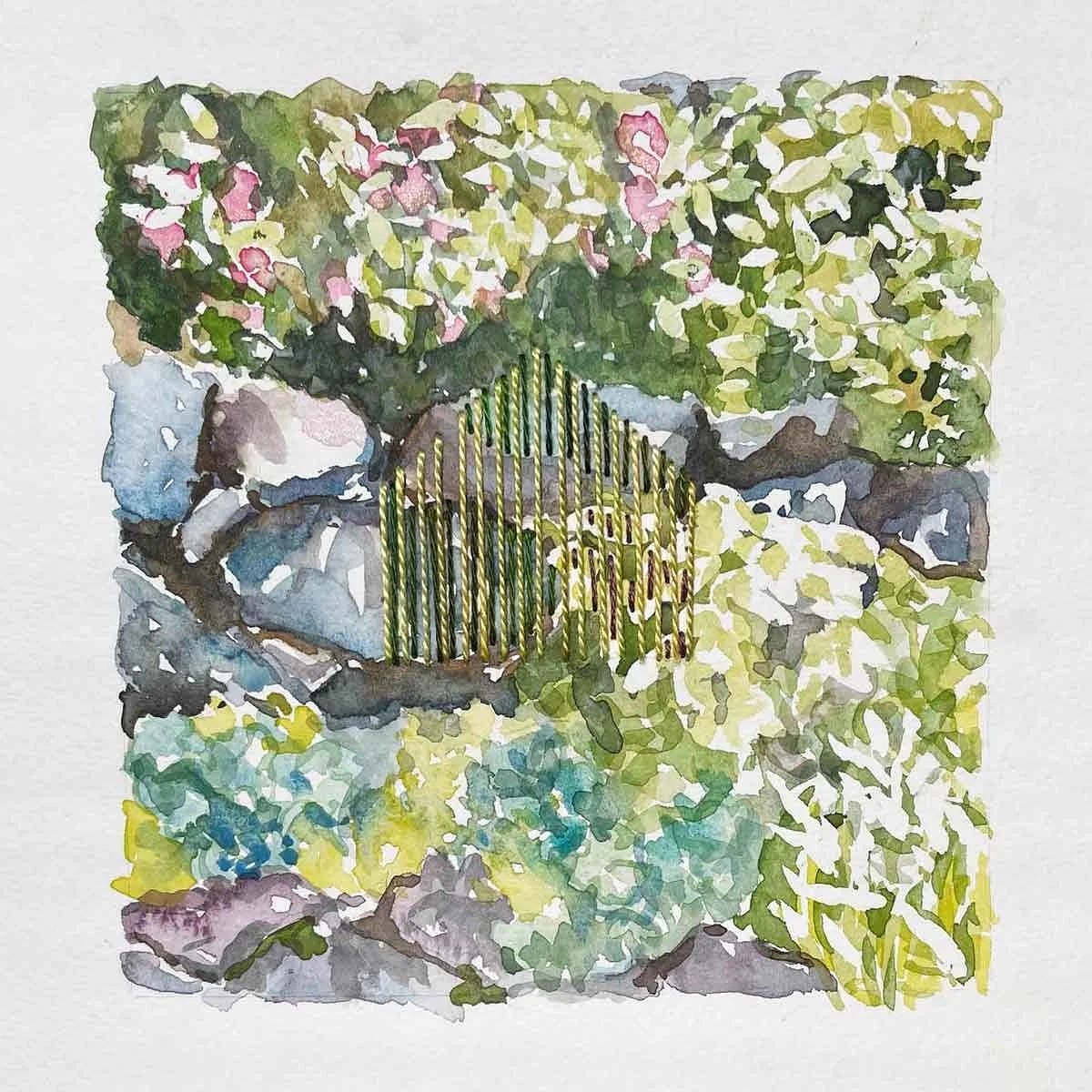DAPPLED ・Watercolor & stitching on paper, 5x5in., 2021