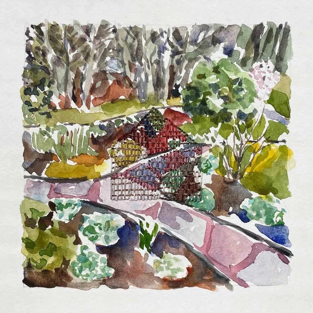 FIRST COLOR ・Watercolor & stitching on paper, 5x5in., 2021