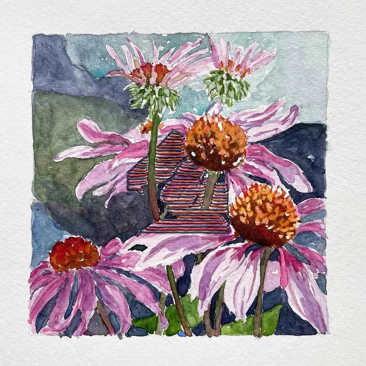 RESILIENCE ・Watercolor & stitching on paper, 5x5in., 2021