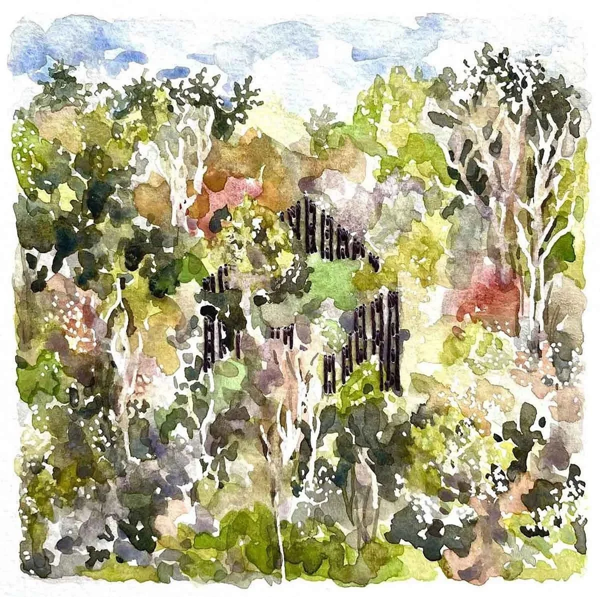 SPRING HOUSE ・Watercolor & stitching on paper, 5x5in., 2023