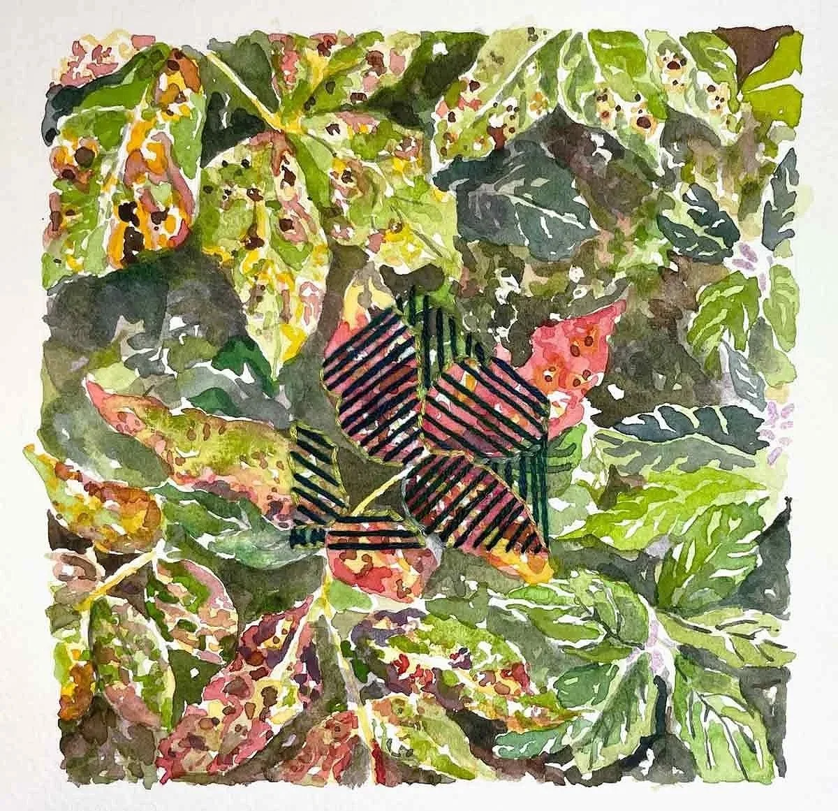 SWAN SONG ・Watercolor & stitching on paper, 5x5in., 2022