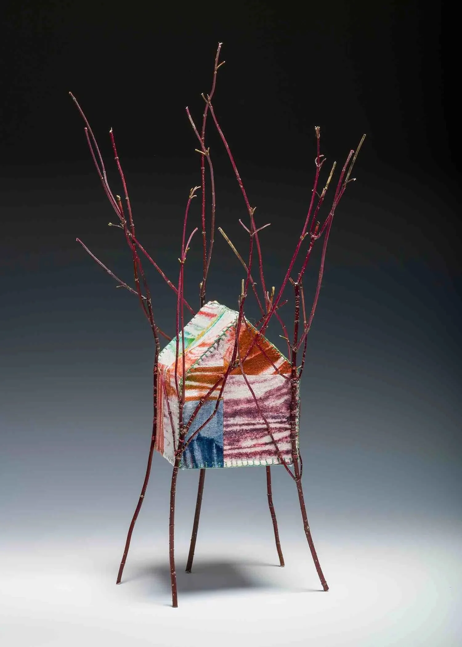 RRETREAT NO. 1 ・Wrapped-resist dye on silk with foraged branches, 19x9.5x10in., 2020